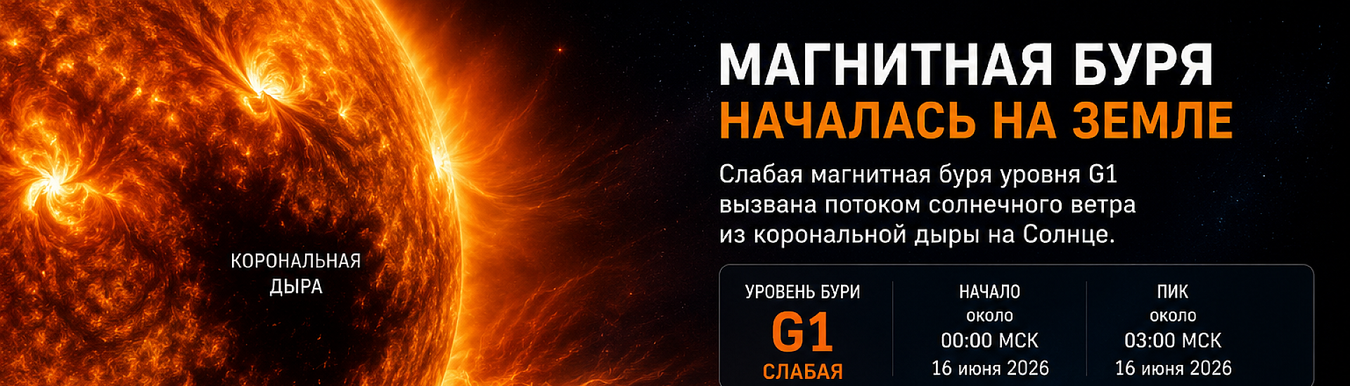 На Земле началась слабая магнитная буря из-за корональной дыры на Солнце